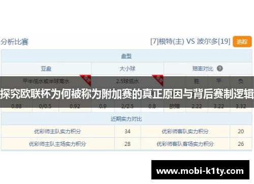 探究欧联杯为何被称为附加赛的真正原因与背后赛制逻辑